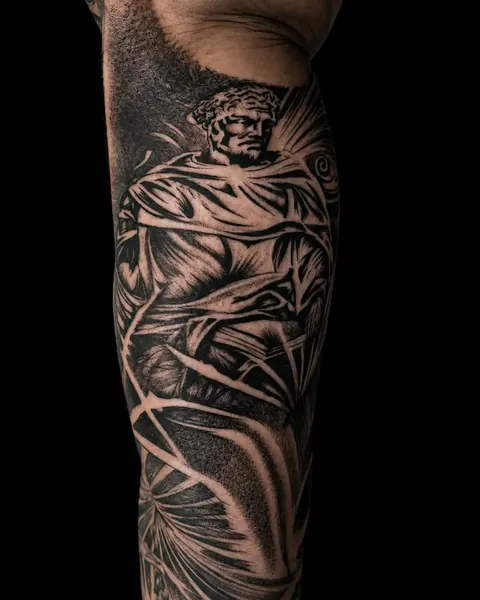 Detailed black and grey realism sleeve tattoo